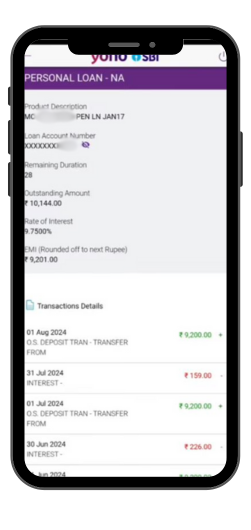check Car loan details in yono app