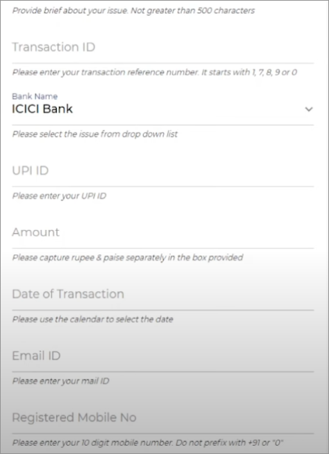 enter the additional detail in the form on npci portal