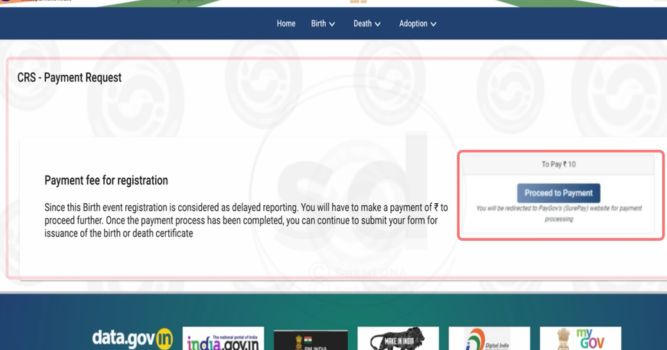 payment option for birth certificate registration 